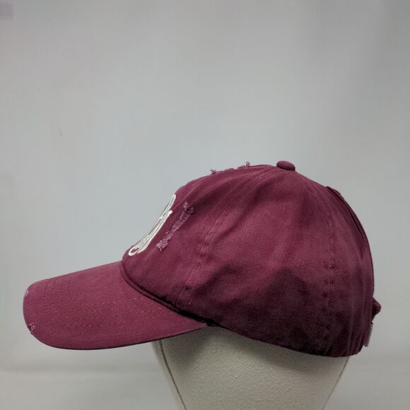Ponyflo Strapback Hat Ponytail Red Burgundy OSFM Embroidered Distressed - Picture 3 of 7